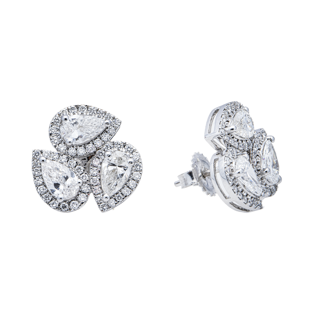 PEAR SHAPED PAVE HALO LAB DIAMOND CLUSTER EARRINGS