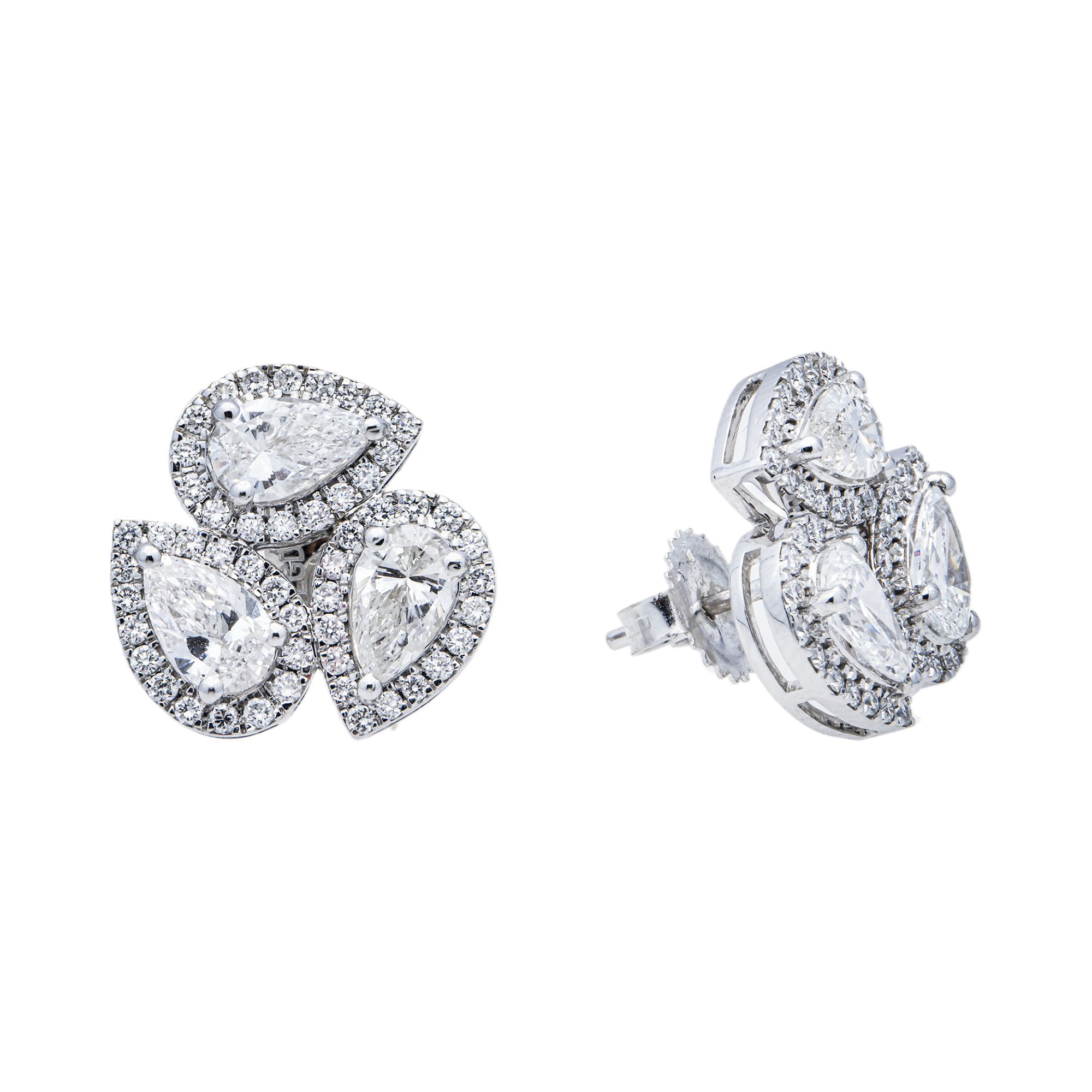 PEAR SHAPED PAVE HALO LAB DIAMOND CLUSTER EARRINGS