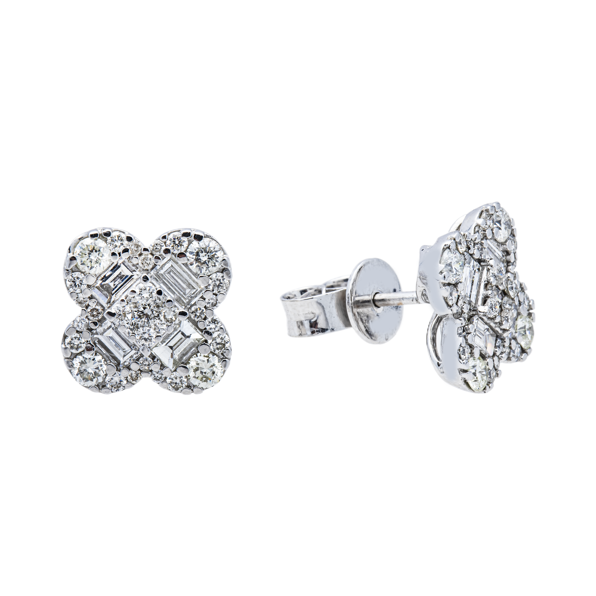 BAGUETTE AND ROUND LAB GROWN DIAMOND CLOVER EARRINGS