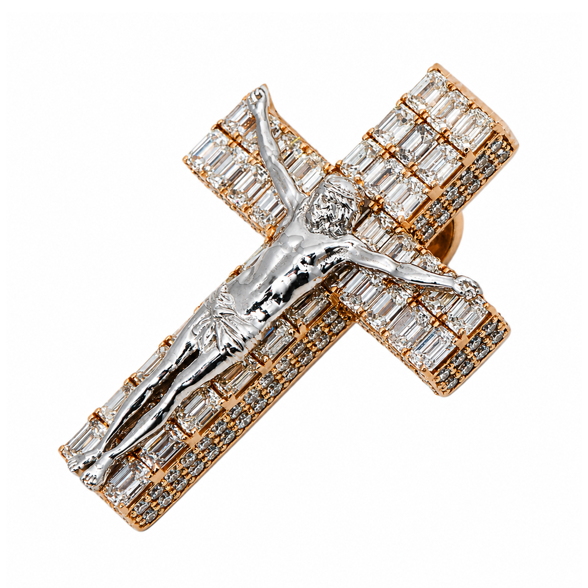 Emerald Diamond Cross With Jesus Pendant