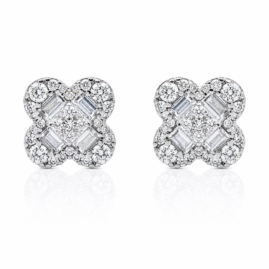 BAGUETTE AND ROUND LAB GROWN DIAMOND CLOVER EARRINGS