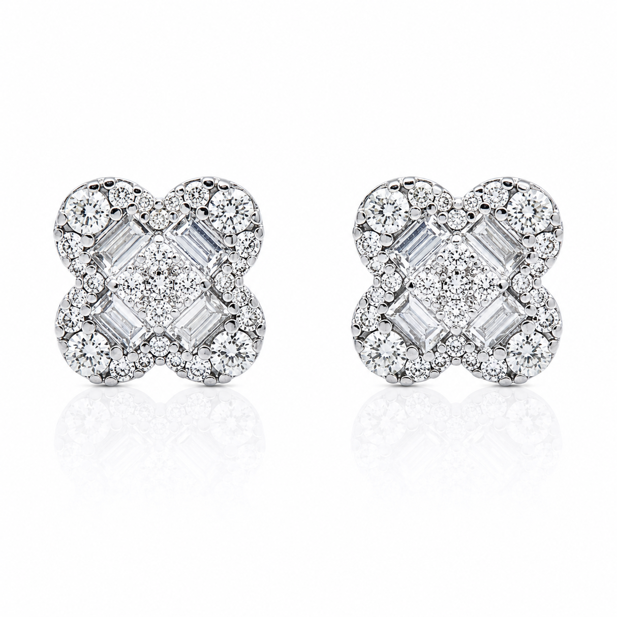 BAGUETTE AND ROUND LAB GROWN DIAMOND CLOVER EARRINGS