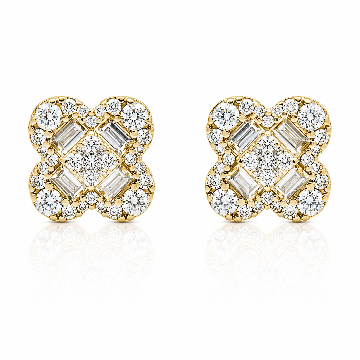 BAGUETTE AND ROUND LAB GROWN DIAMOND CLOVER EARRINGS