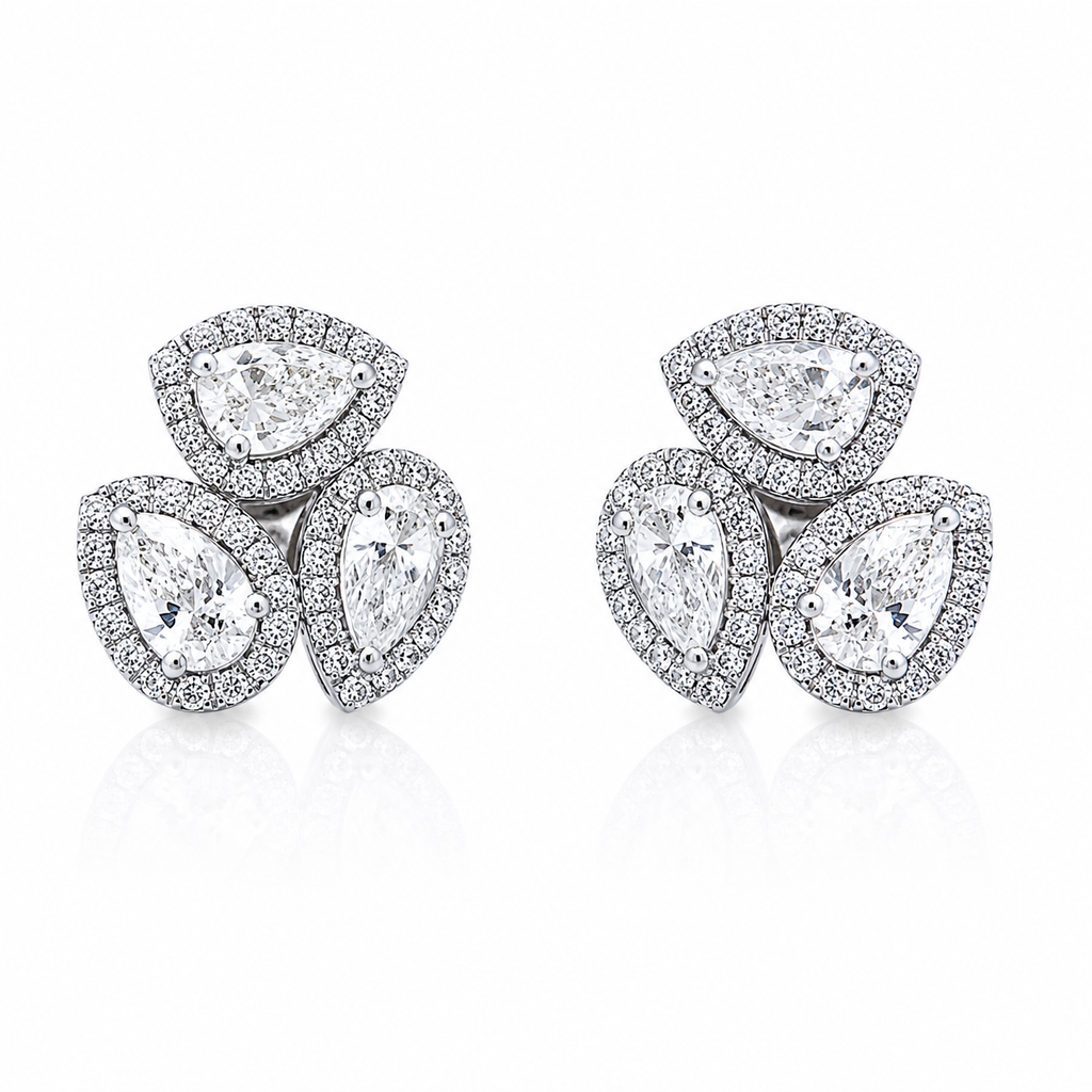 PEAR SHAPED PAVE HALO LAB DIAMOND CLUSTER EARRINGS