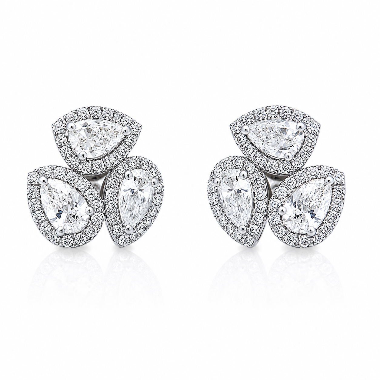 PEAR SHAPED PAVE HALO LAB DIAMOND CLUSTER EARRINGS