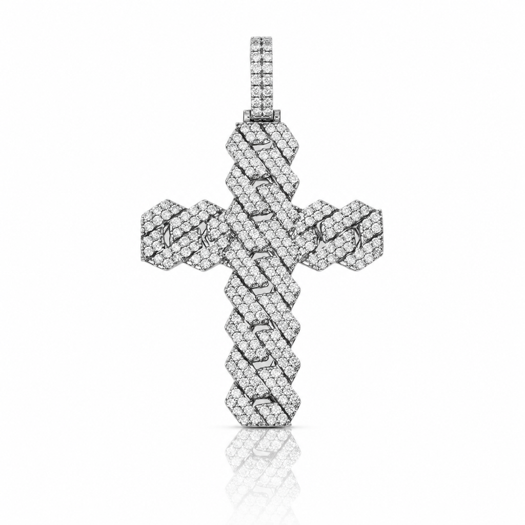 14K White Gold Diamond Cross Pendant