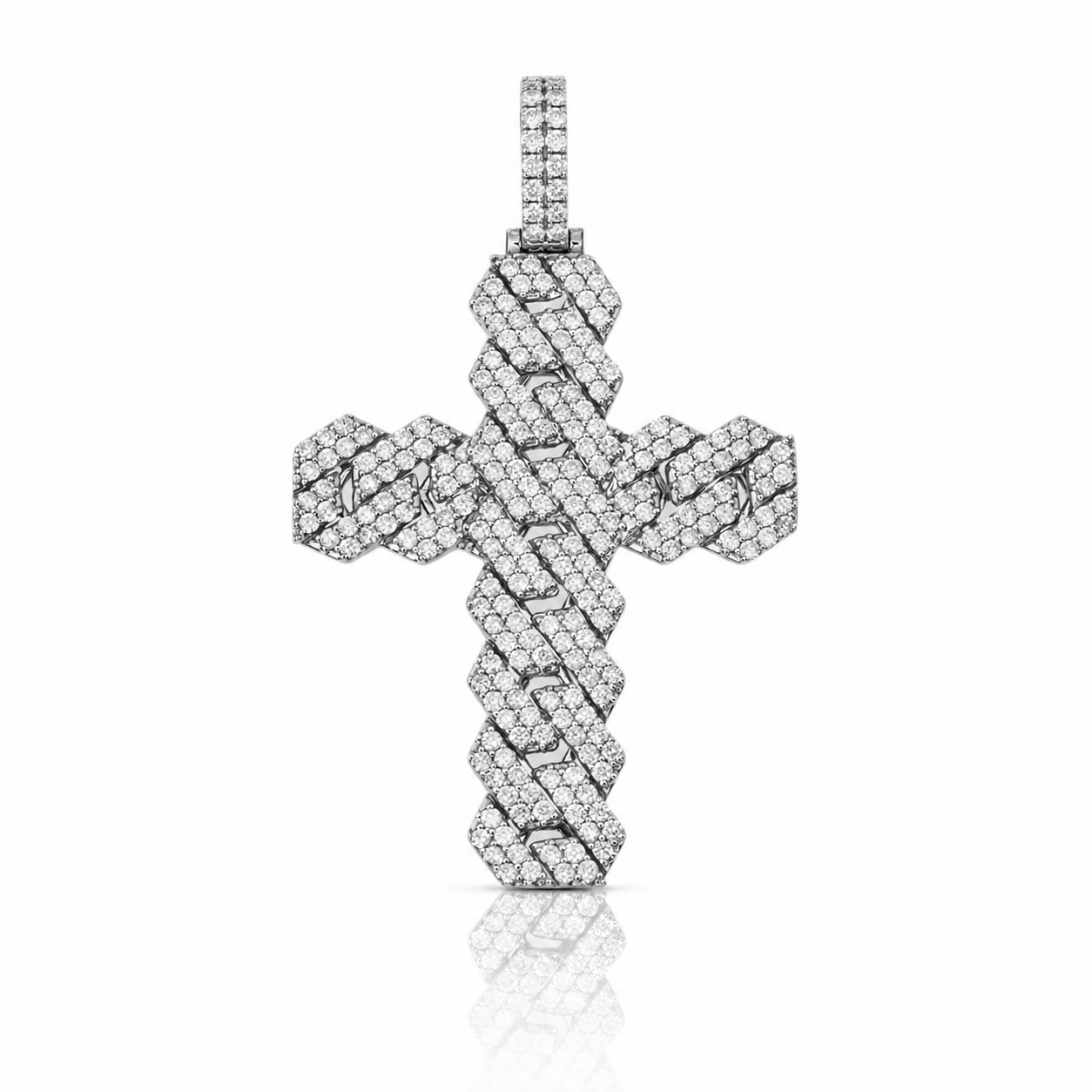 14K White Gold Diamond Cross Pendant