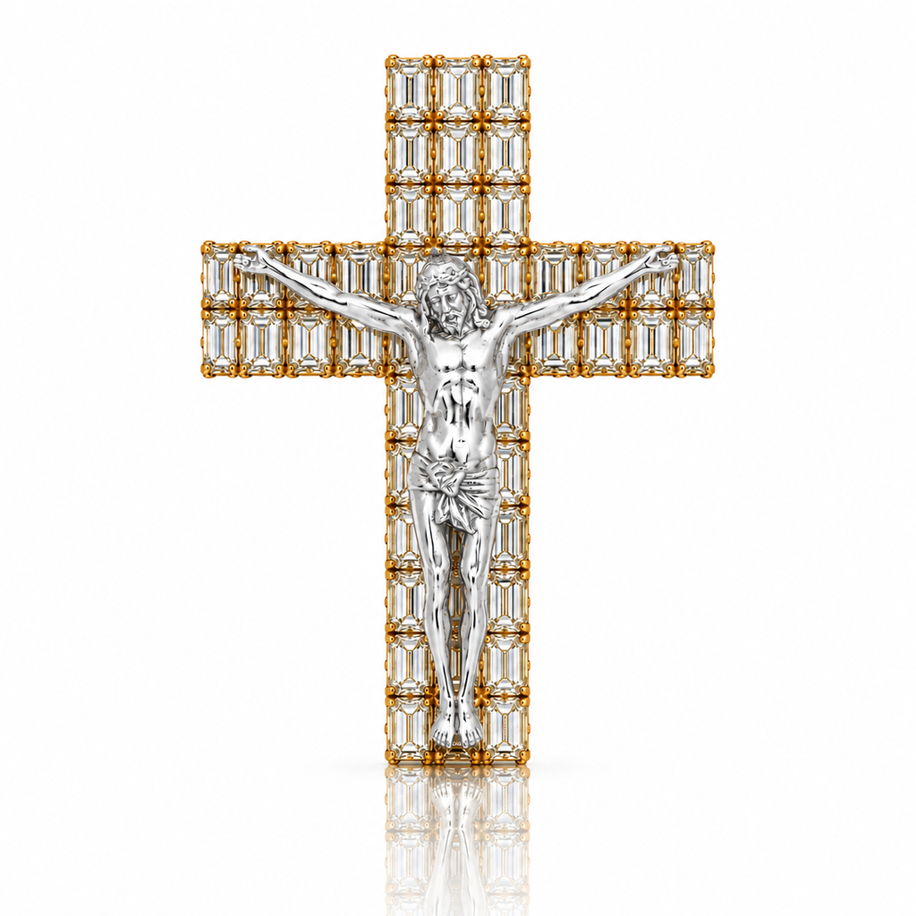 Emerald Diamond Cross With Jesus Pendant