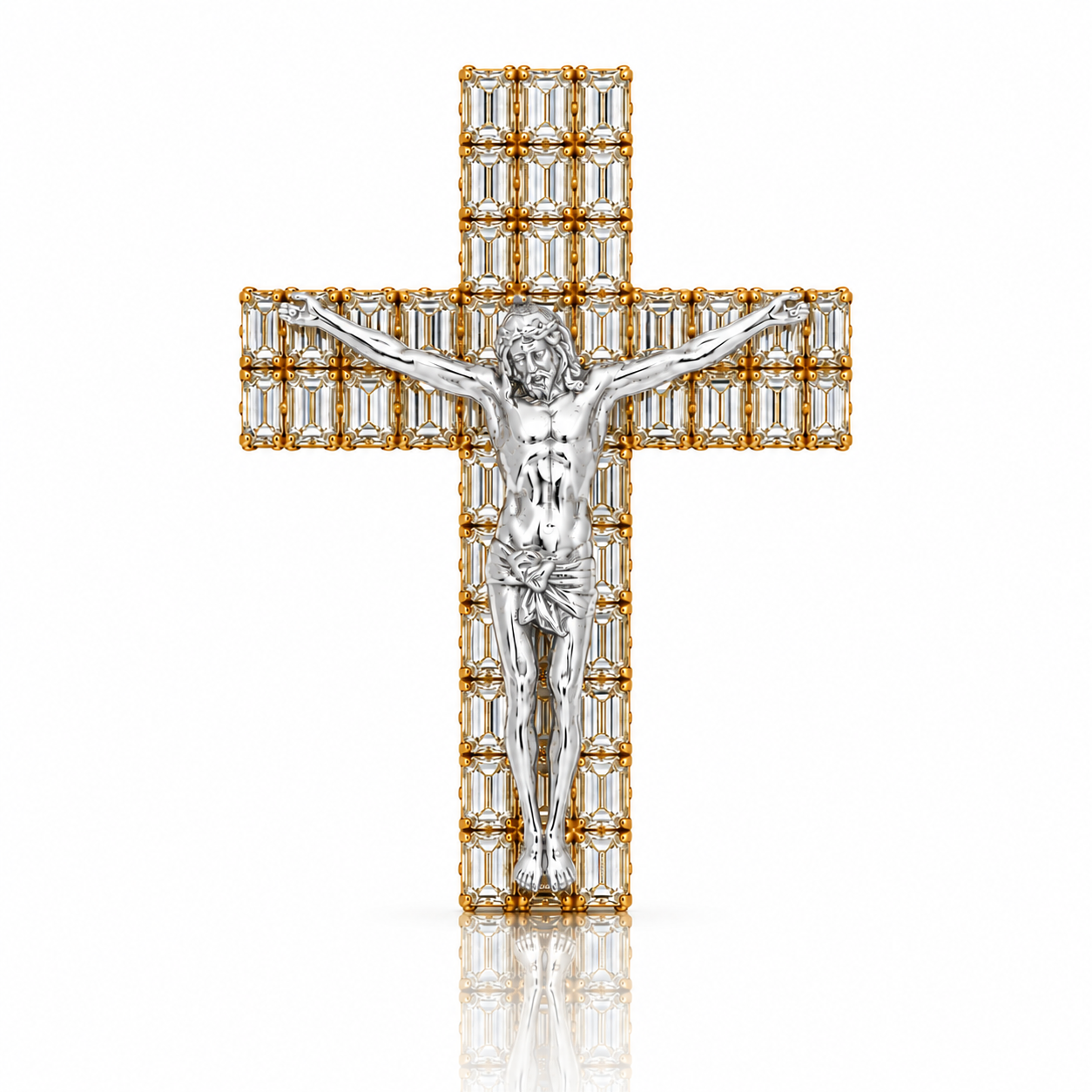 Emerald Diamond Cross With Jesus Pendant